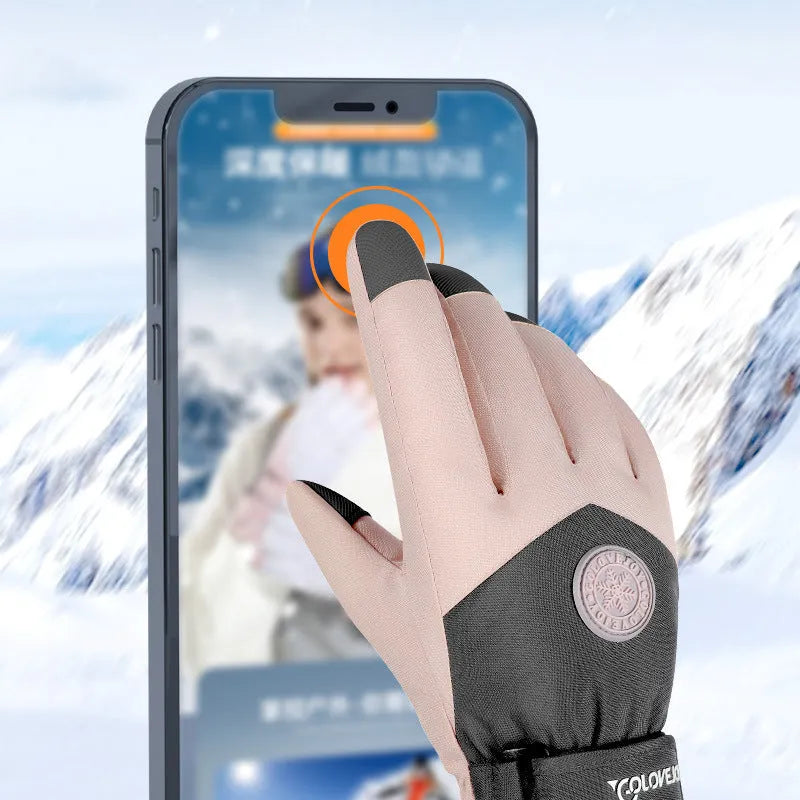 Snowflake cartoon print winter gloves, touchscreen and waterproof, one size, nylon with anti-skid palm