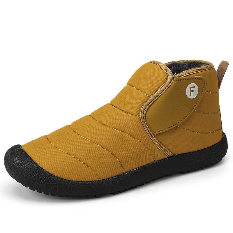Men's waterproof snow boots in black with non-slip rubber soles and cotton upper