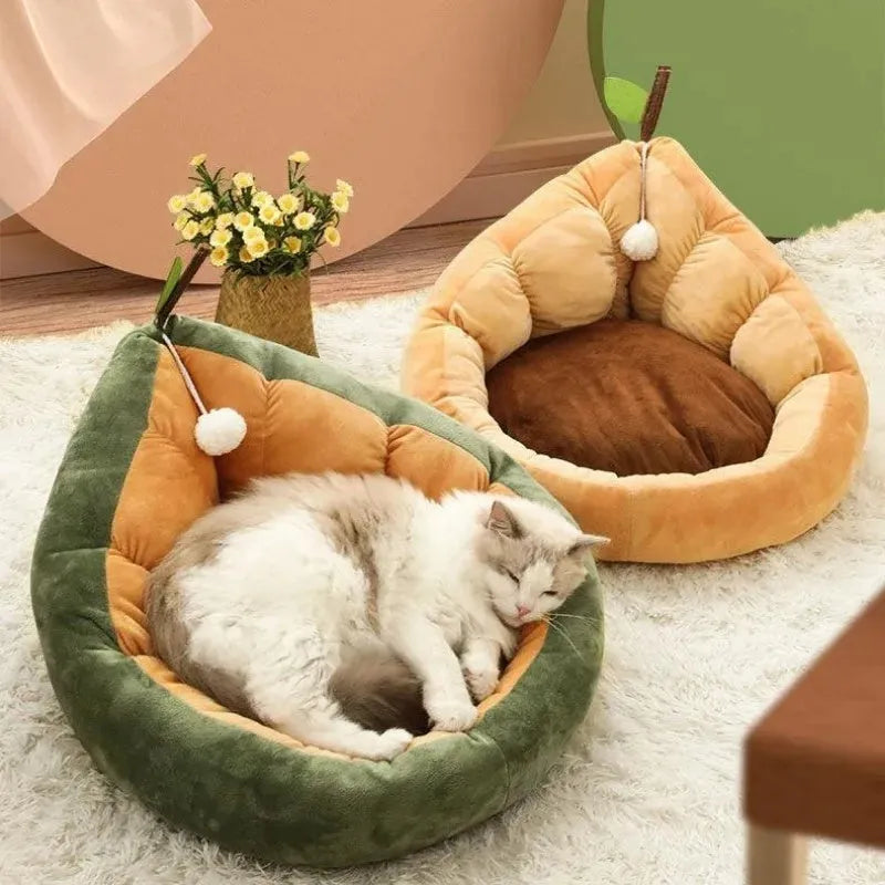 Soft cotton plush cat and dog bed in coffee colour, shown in medium size.