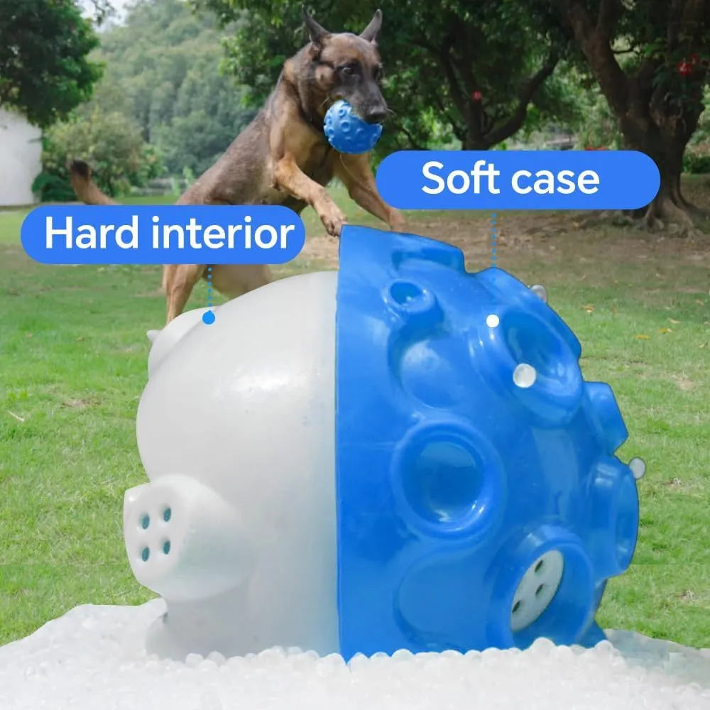 Natural rubber dog ball toy with squeaky sound feature in assorted colours for aggressive chewers