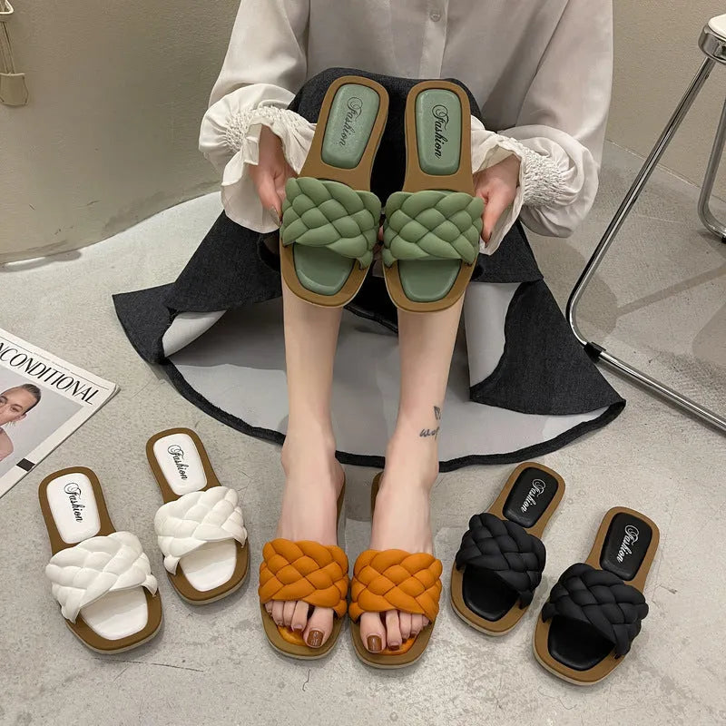 Women's plaid pattern beach sandals with thick anti-skid PVC soles in four colour options