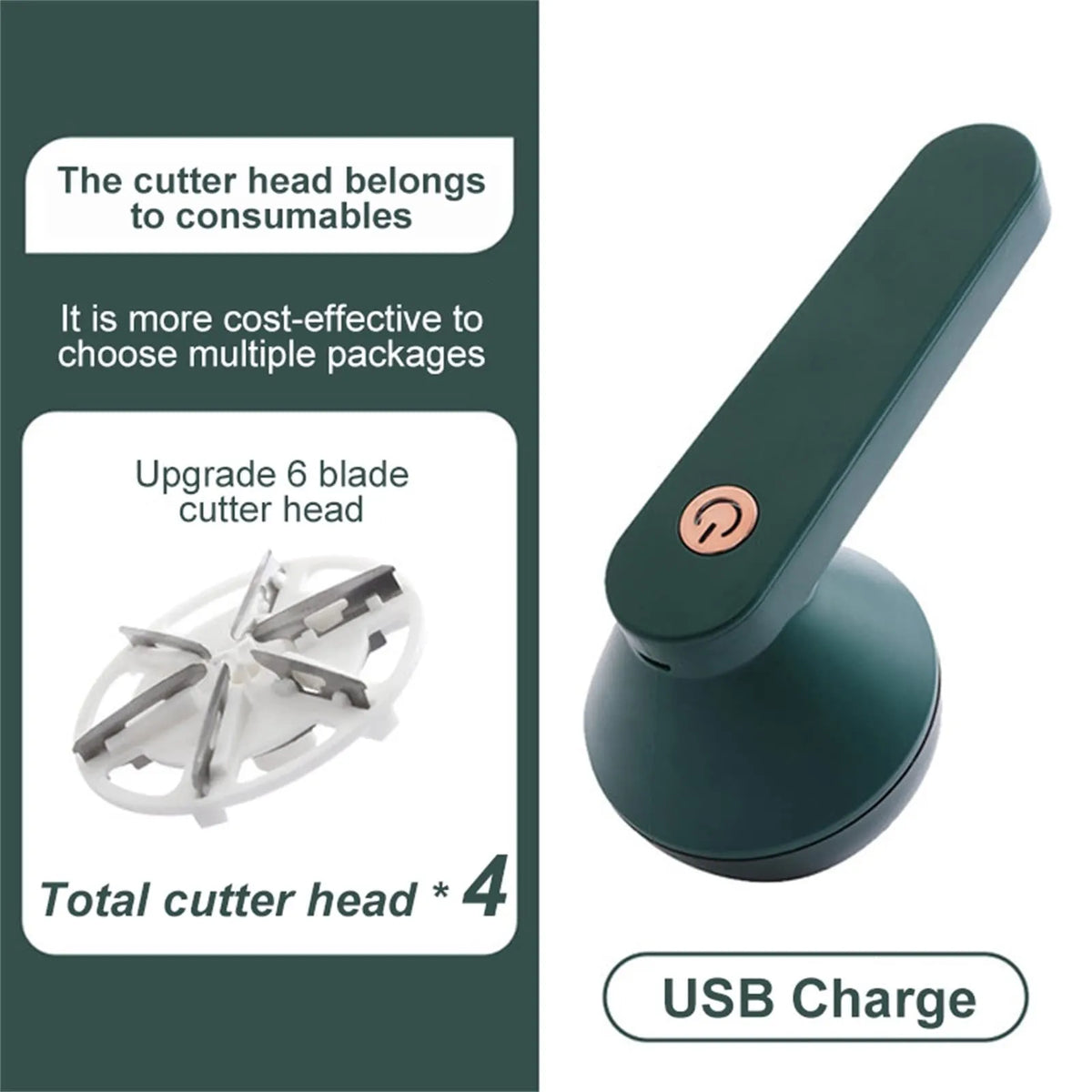 USB rechargeable electric lint remover in white with stainless steel blade and honeycomb mesh cover