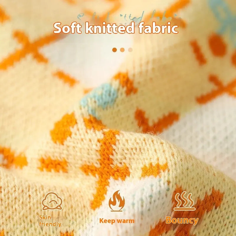 Orange diamond cherry fleece cat sweater for autumn and winter