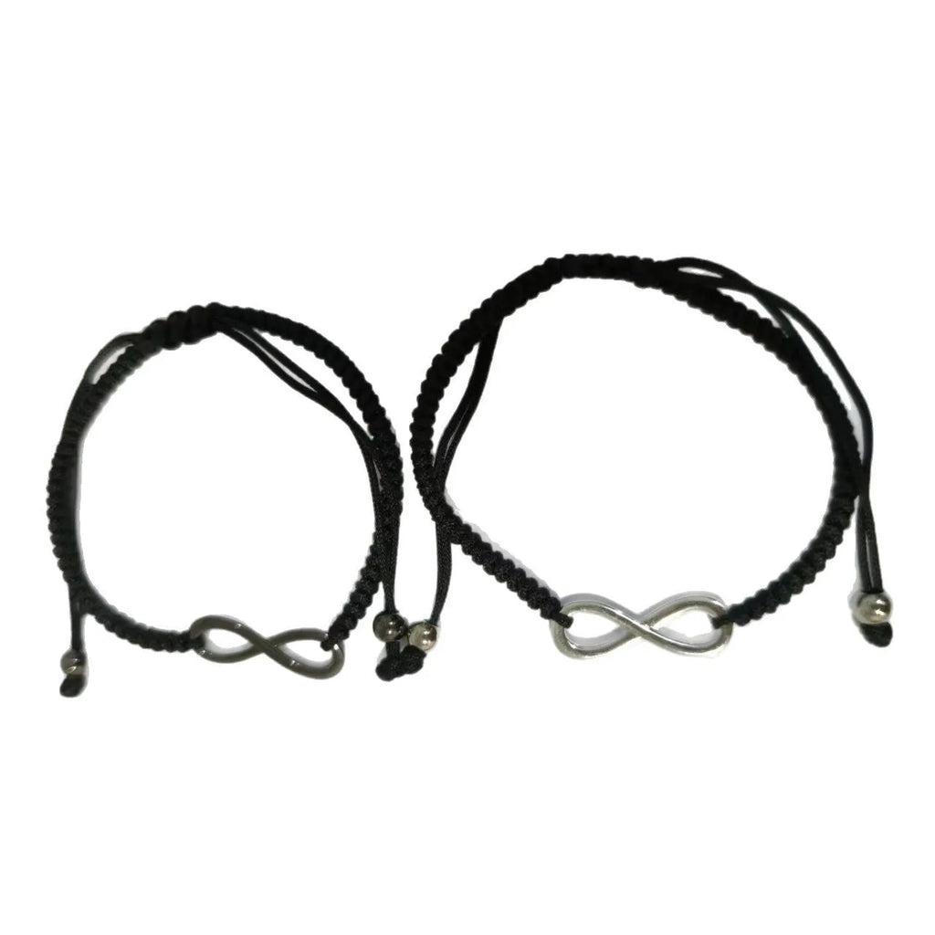 Eight-character woven black couple bracelet set made from electroplated copper alloy for women