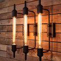 American style black iron wall lamp with E27 holder on a staircase