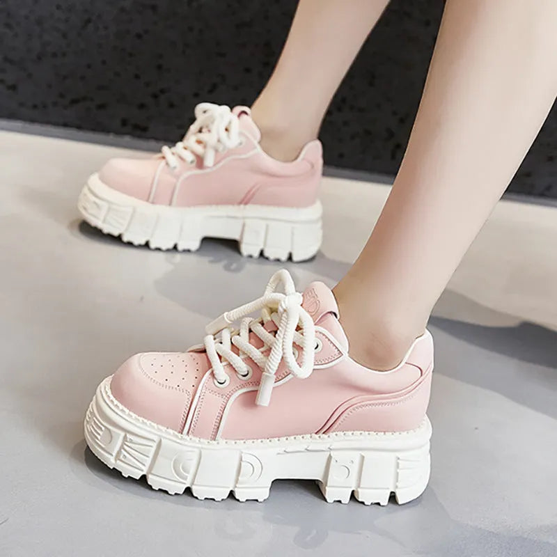 Women's beige leather casual shoes with muffin bottom sole design and rubber foam soles