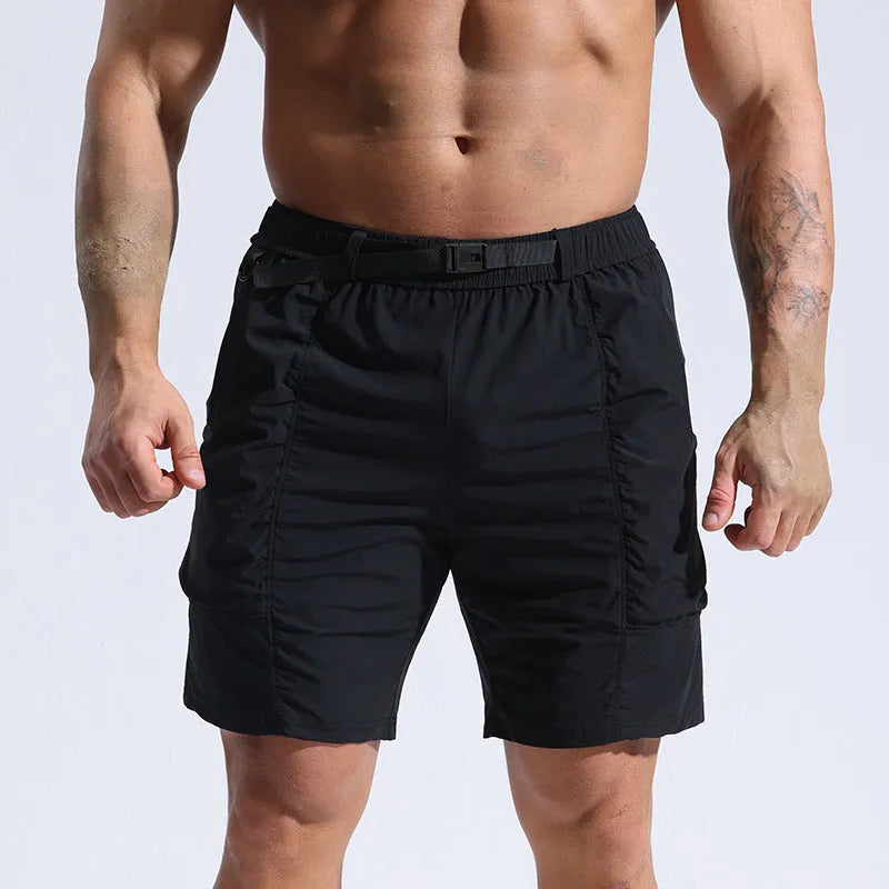 Men's athletic shorts with pockets and elastic waistband in grey, available in sizes M to XXXL