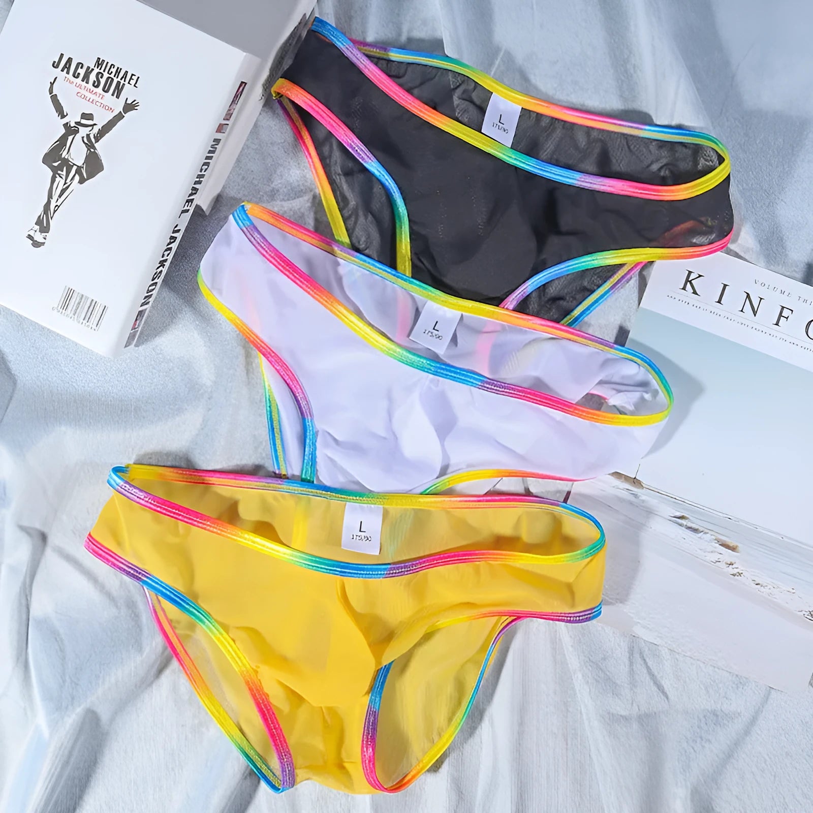 Women's solid colour mesh briefs made from transparent knitted nylon fabric in breathable design.
