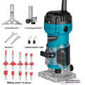 Electric router slotting machine with plastic body and 15 milling cutters for woodworking engraving