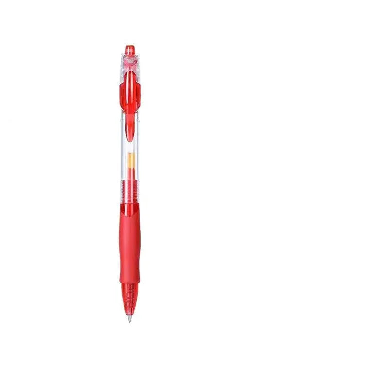 0.5mm gel pen with black, blue, and red refill options for writing tasks
