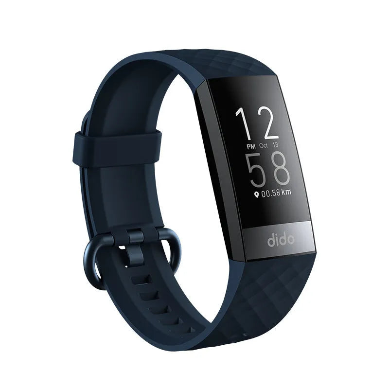 Y6 Black smart bracelet with a 1.1-inch screen showing health metrics on wrist.