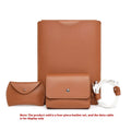 Set of four imitation leather laptop edge protector pieces in apricot, brown, gray and light pink.