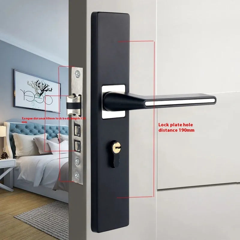 Aluminium alloy indoor split magnetic door lock handle for timber doors in black finish.