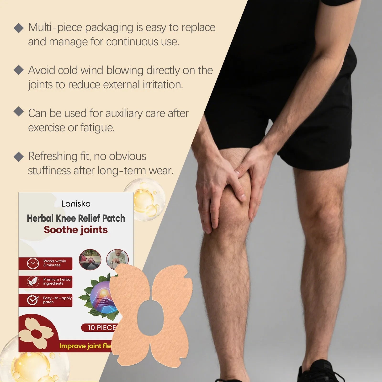 LANISKA herbal joint care adhesive bandages with moxa leaf and menthol in 10-piece pack