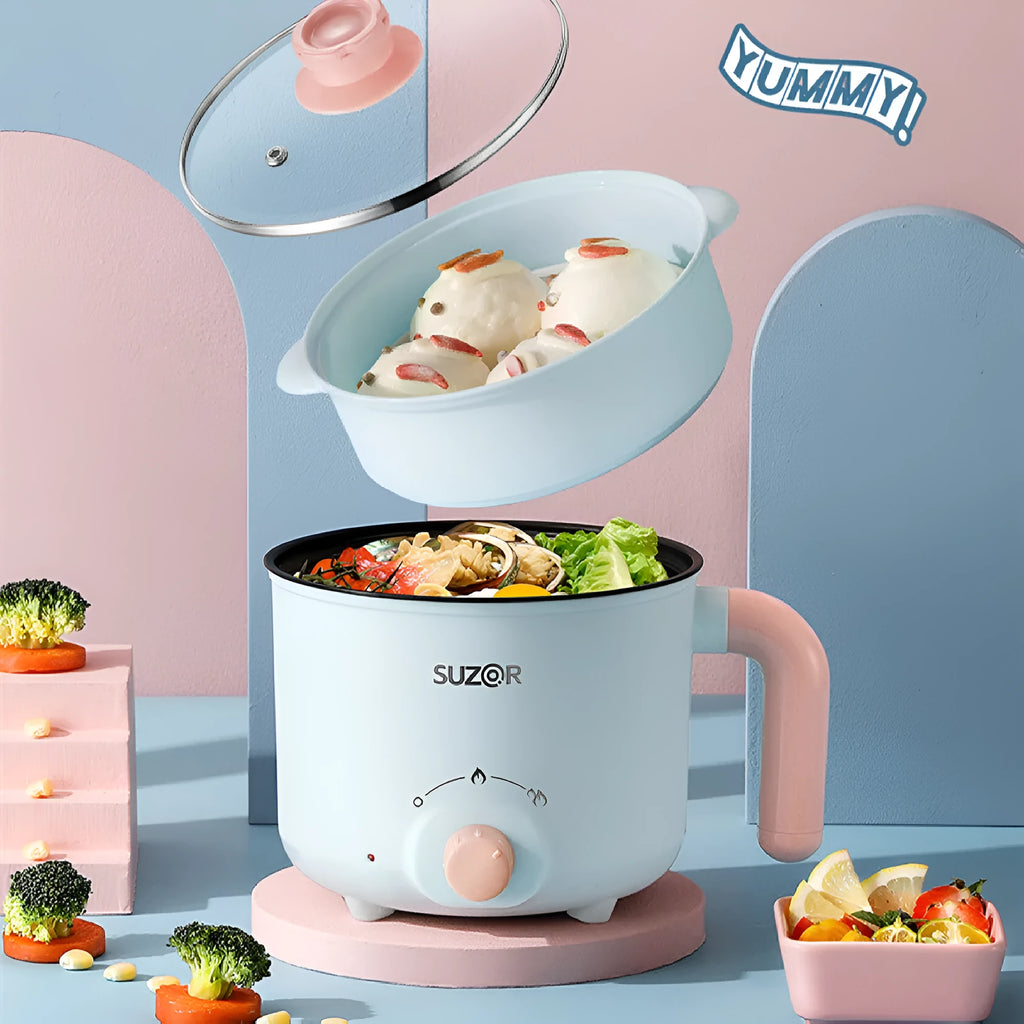 1.8L mini electric cooker with ceramic crystal inner liner, 300W and 600W knob control, for dormitories and student households
