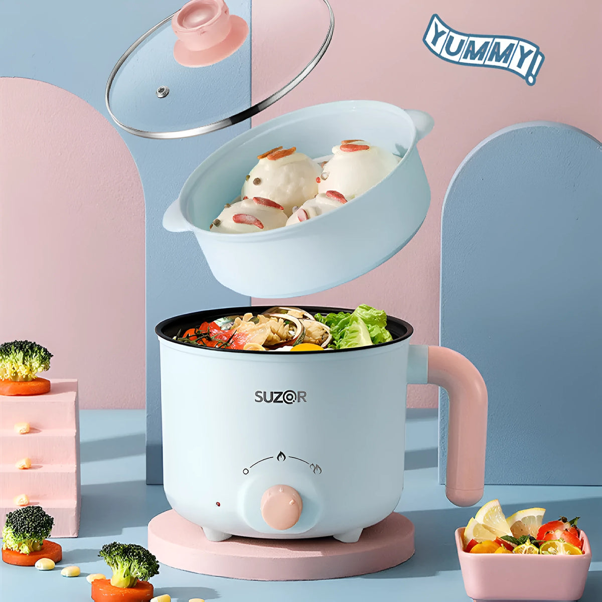 1.8L mini electric cooker with ceramic crystal inner liner, 300W and 600W knob control, for dormitories and student households