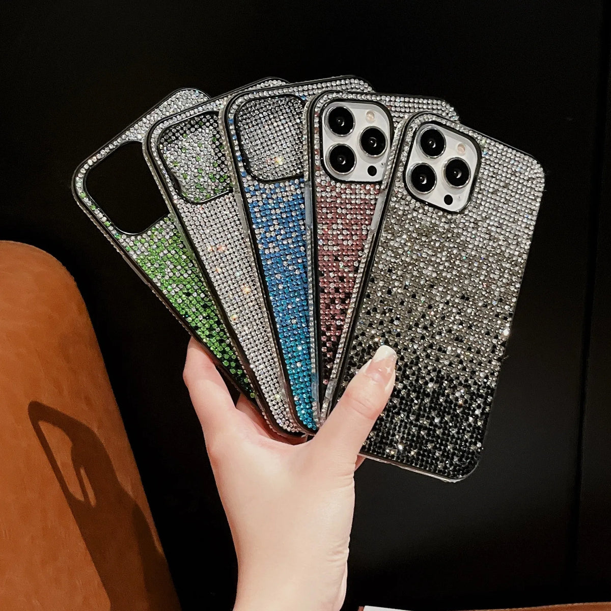 Gradient edge drill phone case with rhinestones for Apple iPhone 16 Pro Max in gradient 1 colour