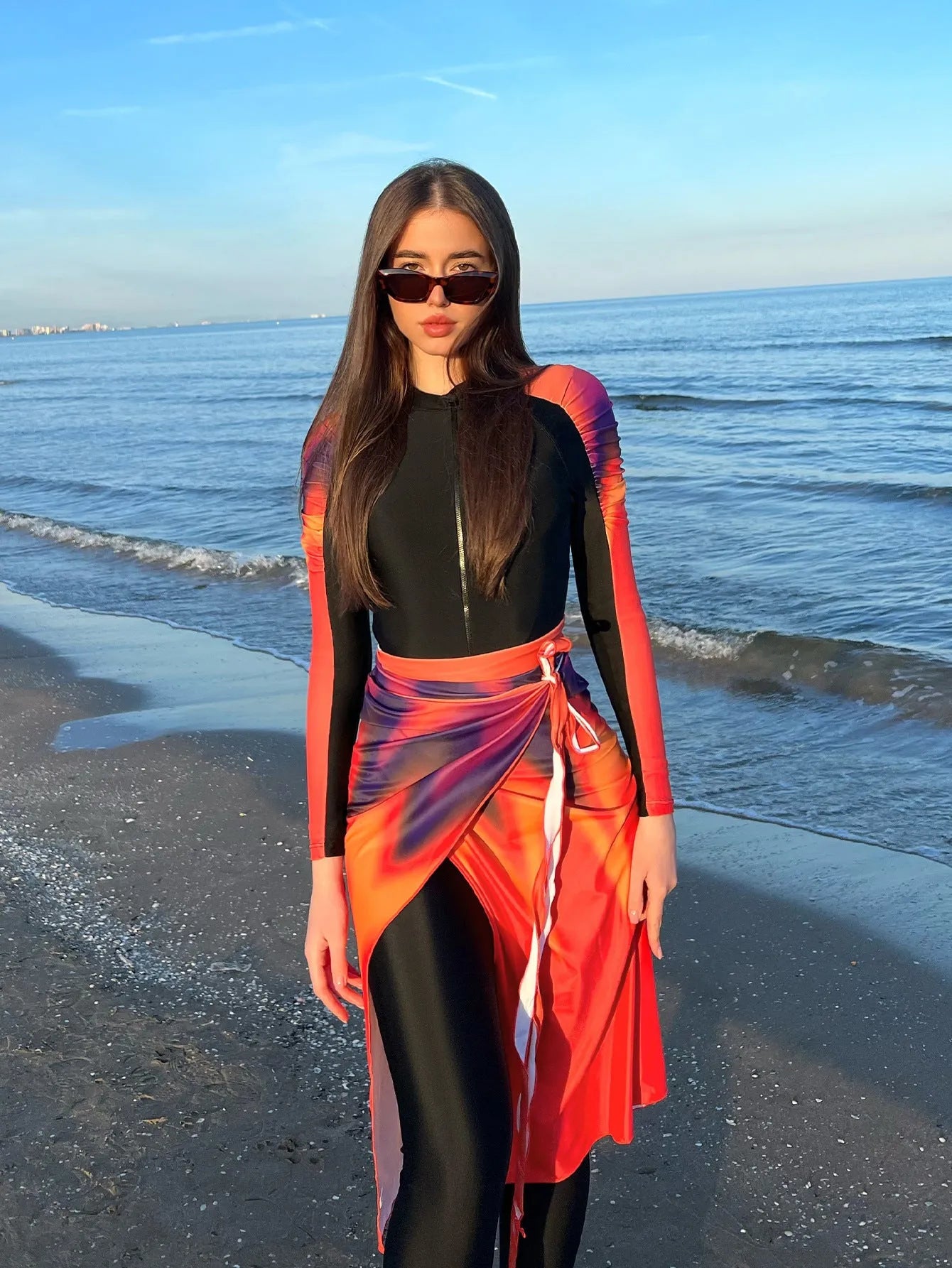 Women's conservative style polyester swimsuit three-piece set in colour 427Style