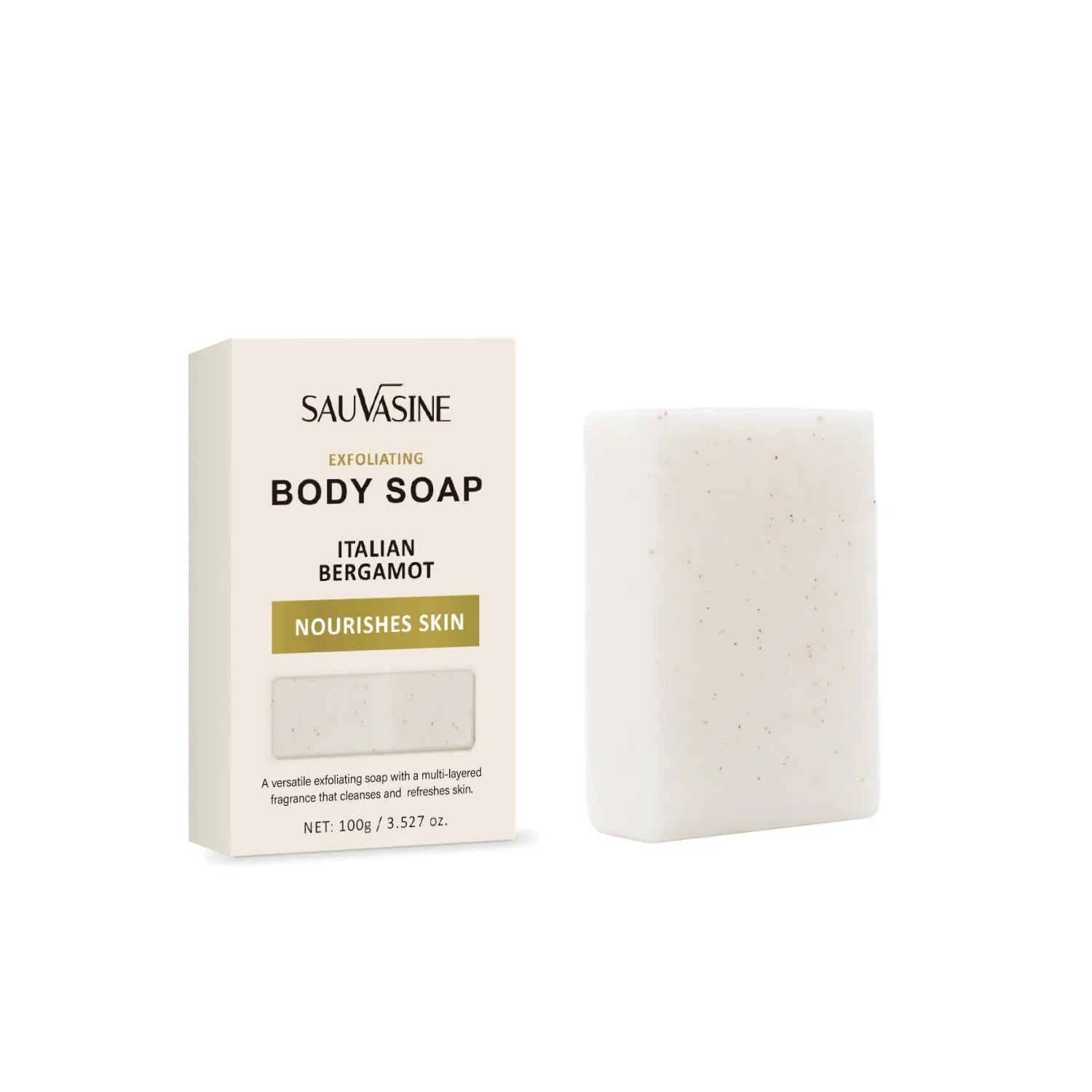 Exfoliating and moisturising manual bath soap bar for adult body cleansing.
