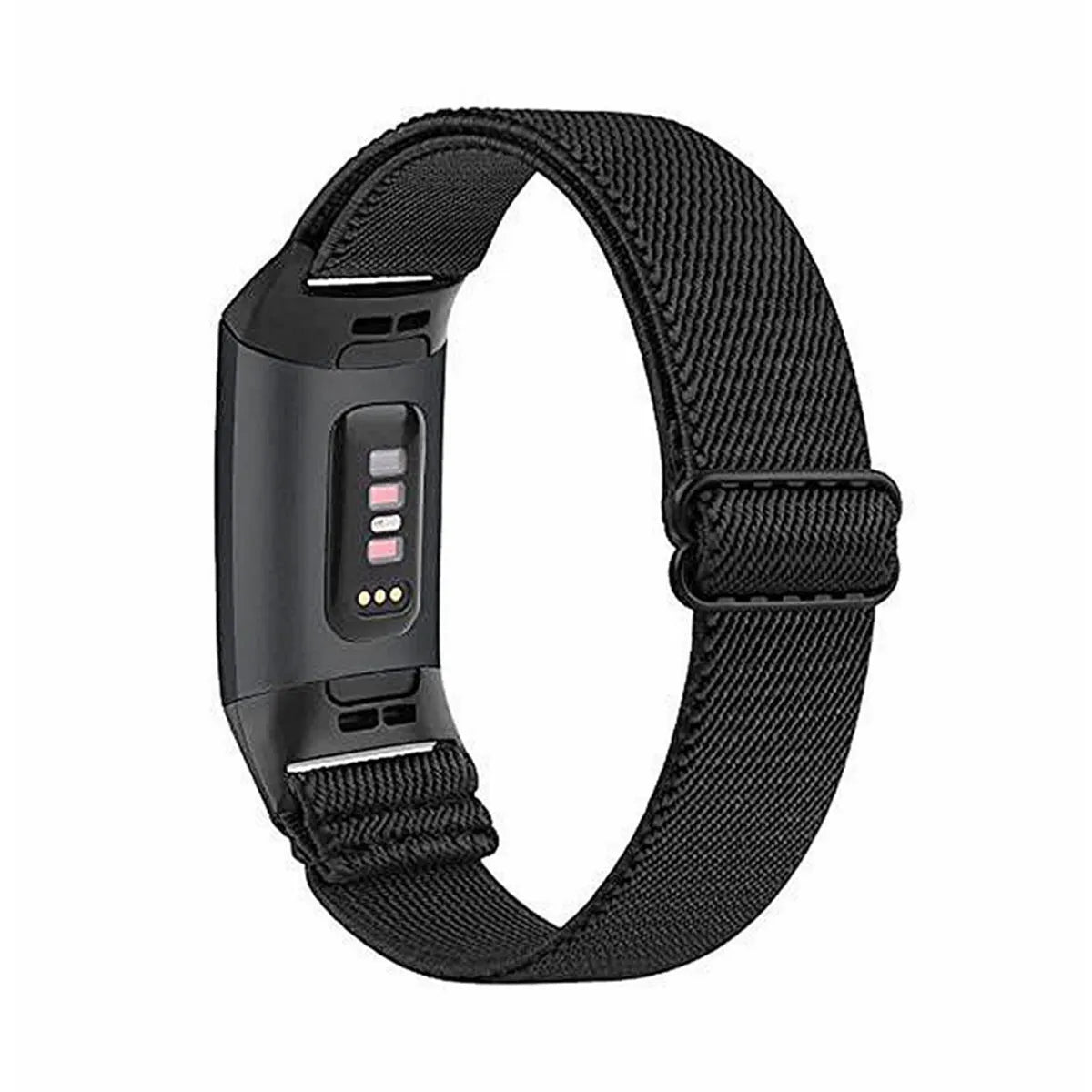 Nylon elastic strap with metal toe cap for Fitbit Charge 6, black colour variant