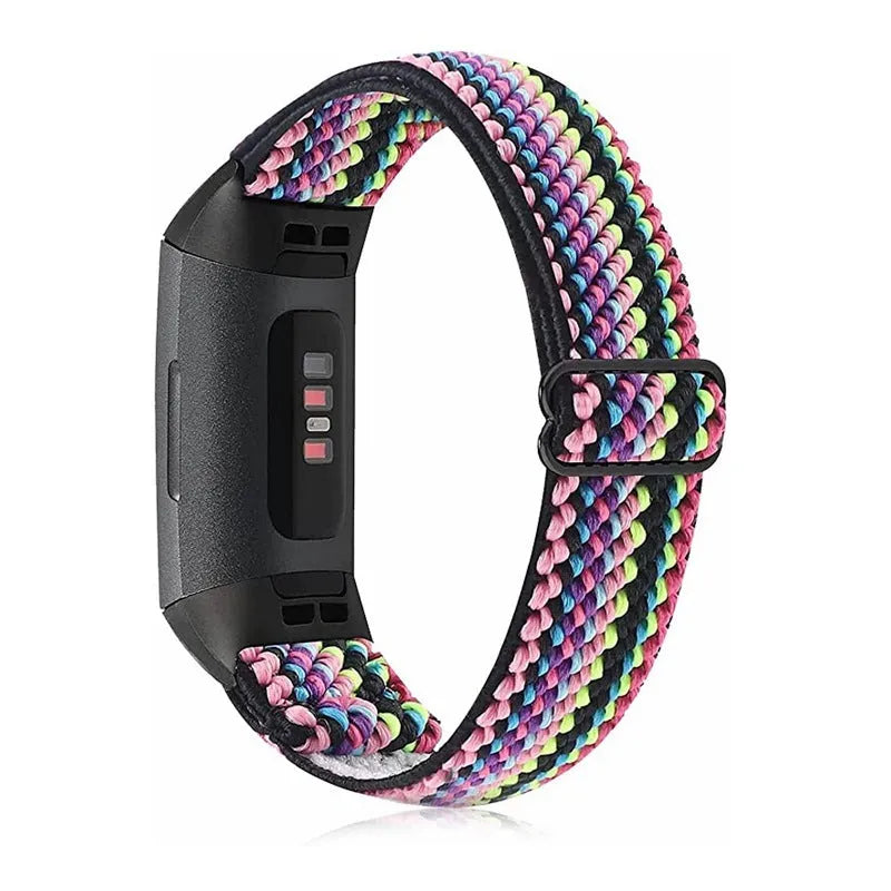 Nylon elastic strap with metal toe cap for Fitbit Charge 6, black colour variant