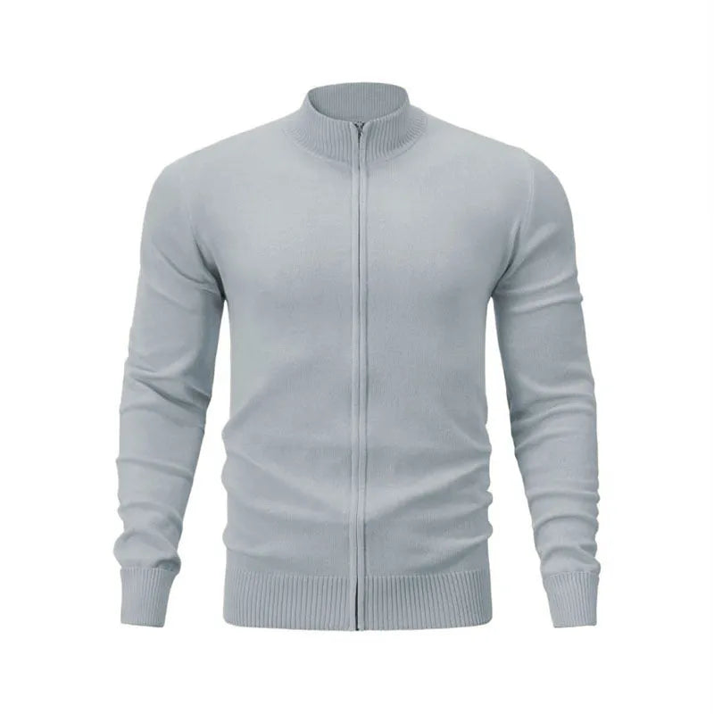 Men's stand collar casual sports zipper sweater in cotton fabric available in multiple colours