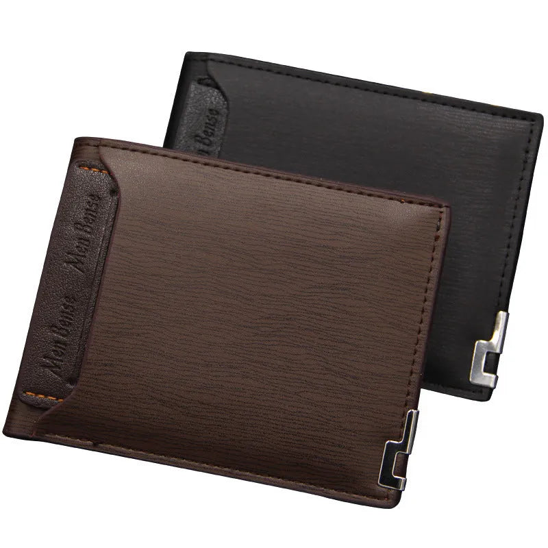 Men's iron-edge card-picking short wallet in PU material with compact design