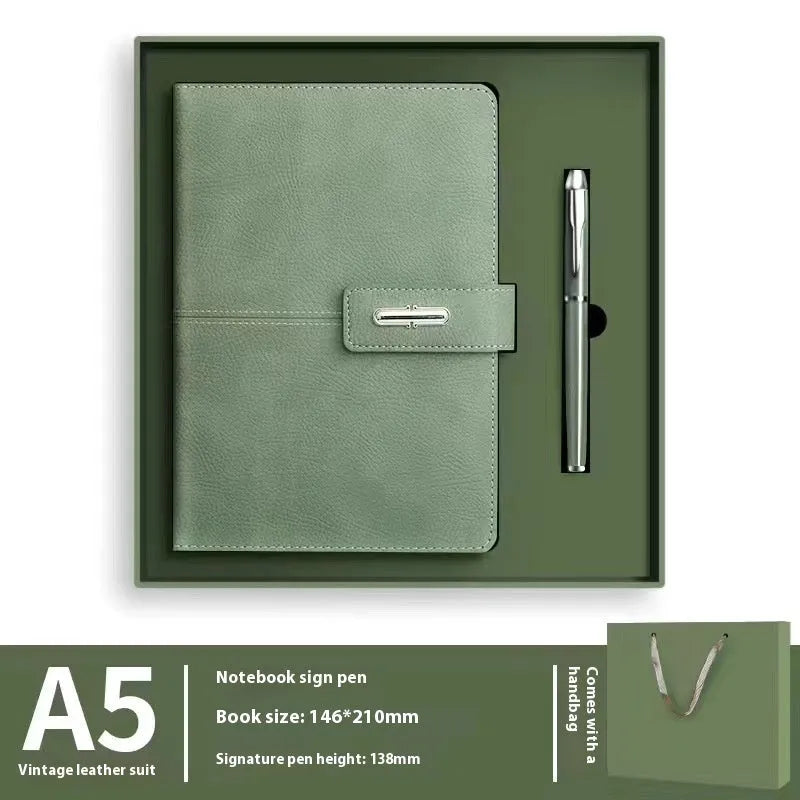 A5 notebook with PU leather cover in various colour options including black, red, green, blue, and orange