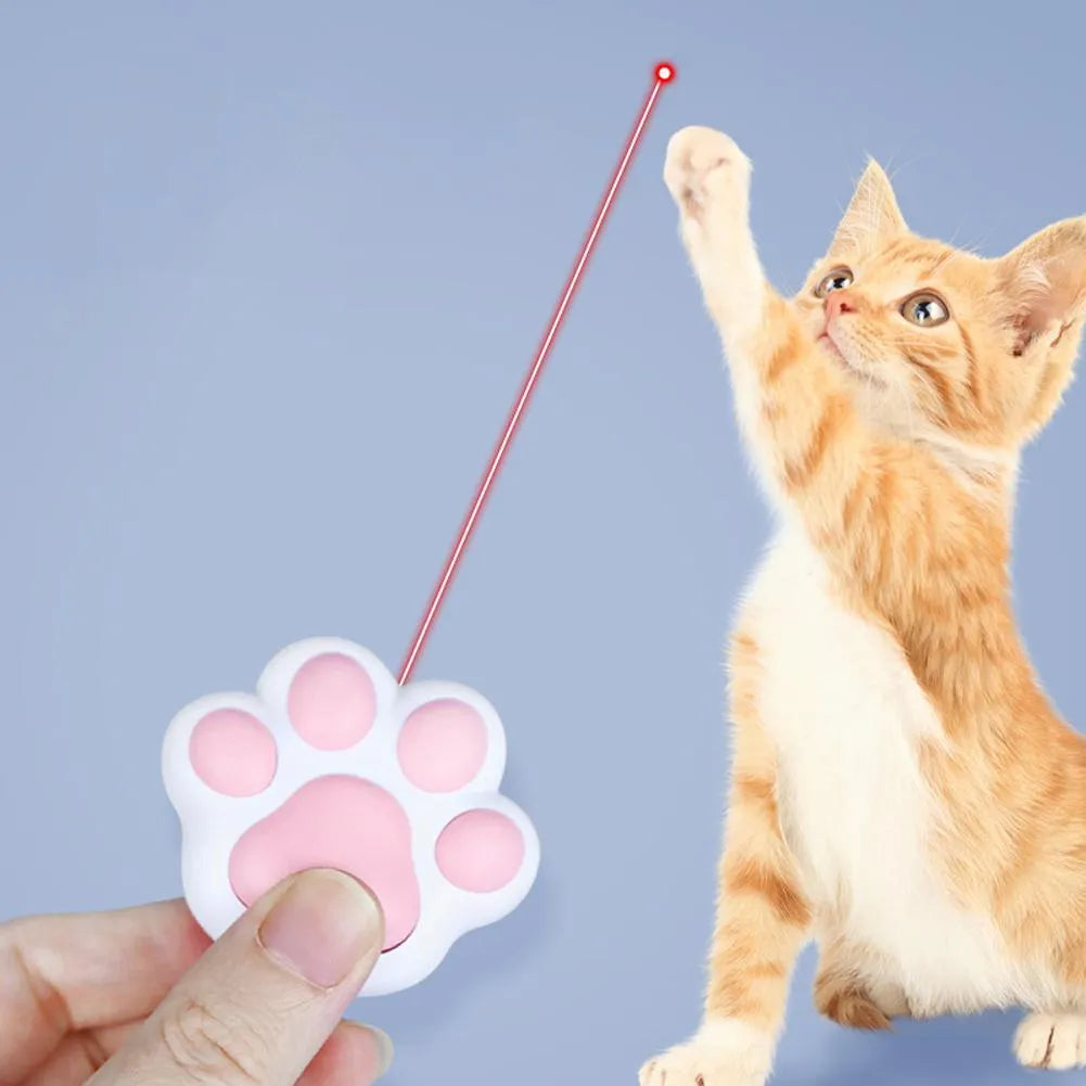 Pink and black USB rechargeable infrared cat teaser toy with keychain measuring 5cm