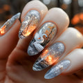 Starry sky pattern WM-43 Swan Lake Dance almond fake nails glue type for ladies