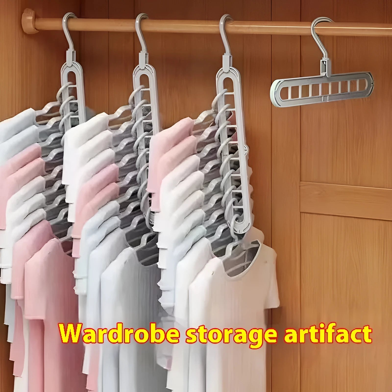 Green plastic nine-hole multifunctional clothes hanger for trousers on a white background.