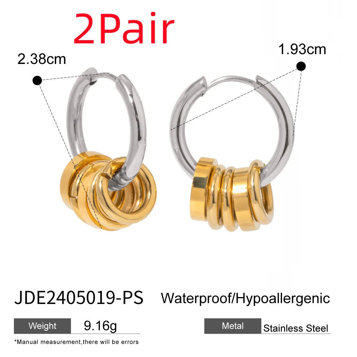 Stainless steel electroplated earrings in JDE2405019 colour matching unisex ins style jewellery