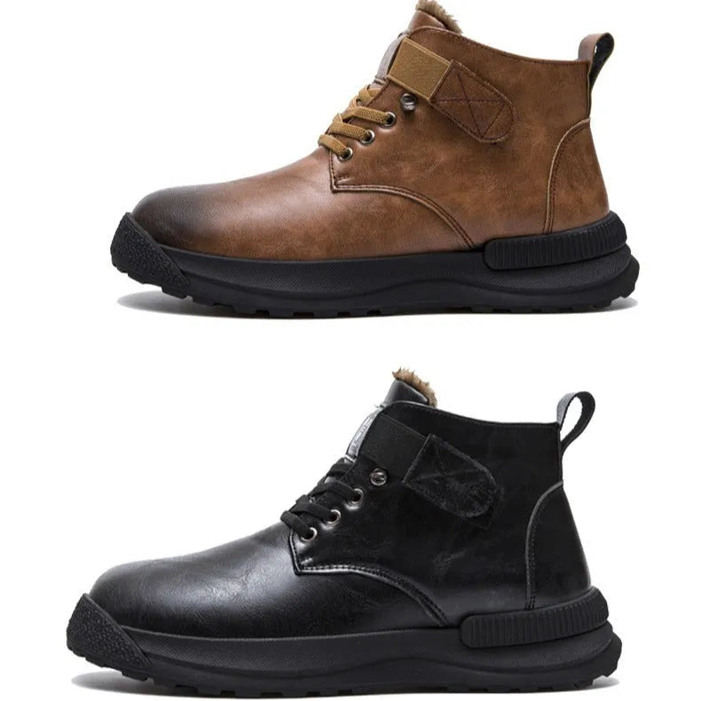 Black platform Martin Boots with velvet-style artificial PU upper and high-top design