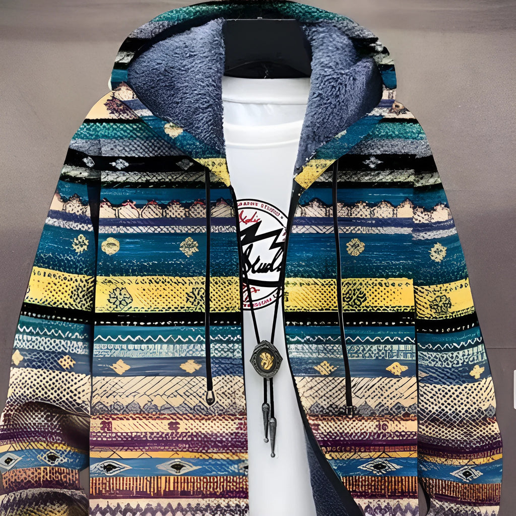 Printed plush lined thickened long-sleeved windproof jacket with digital print in loose fit polyester fabric, size S to 4XL