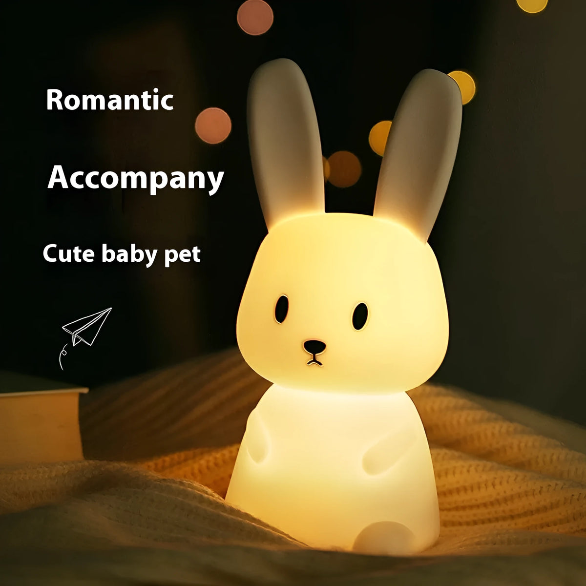Small night lamp with cartoon animal shape, colour-changing LED, USB charging, 94x92x202mm