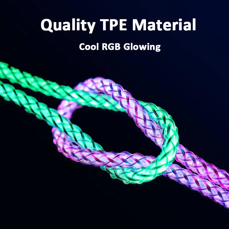 1.2 metre colourful gradient charging cable with lightning, micro USB, and type-C connectors