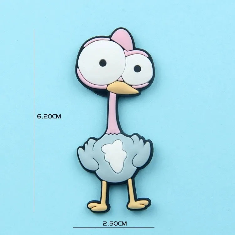 Set of 9 colourful PVC cartoon animal refrigerator stickers on a white fridge surface