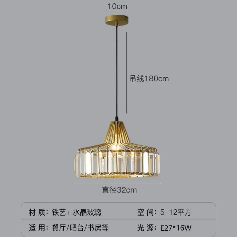 Modern crystal chandelier droplight with iron frame and LED lighting in black finish