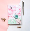 Muco hardcover paper notebook with Sakura Flower Orbit cover, available in green, pink, red, and yellow