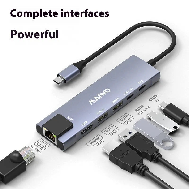 Steam Deck six-in-one docking station with aluminium shell showing Type-C, HDMI, ethernet, and USB ports