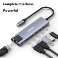 Steam Deck six-in-one docking station with aluminium shell showing Type-C, HDMI, ethernet, and USB ports