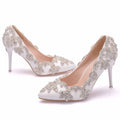Rhinestone high heel shoes for women, super high stiletto heel, white diamond finish, PU sole
