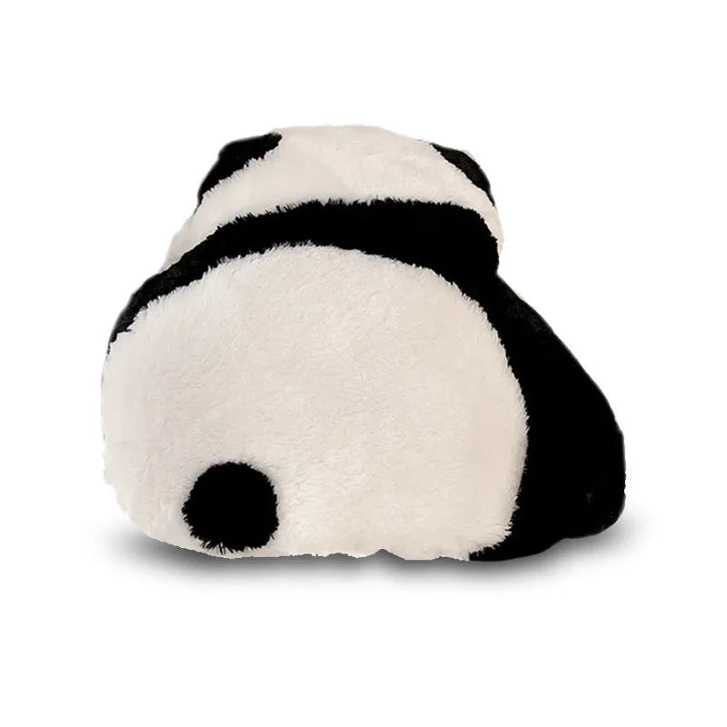 Soft plush automotive waist cushion with a cartoon panda pattern, filled with PP cotton for car lumbar support.