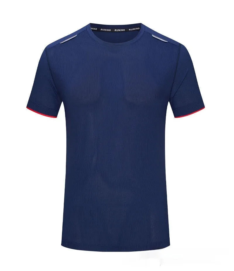 Man's loose fit ice silk t-shirt in solid colour on hanger, showing lightweight summer workwear fabric.