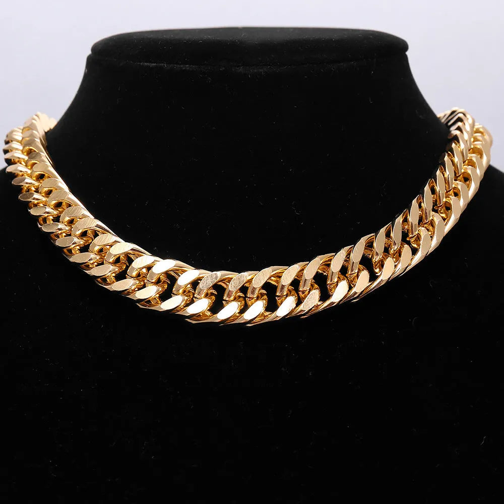 Gold electroplated thick chain necklace for women, measuring 32cm long and 6cm wide.