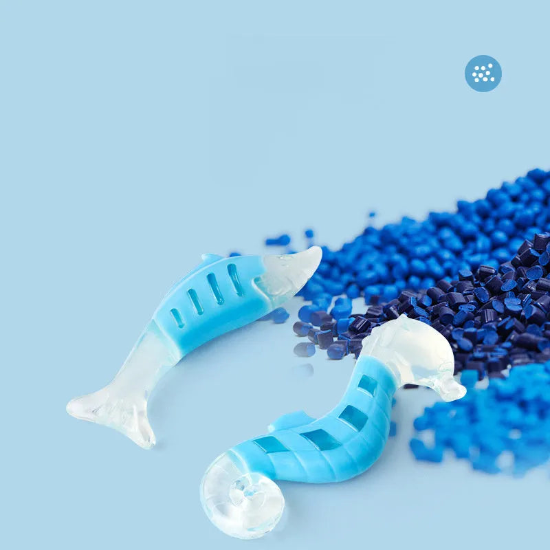 PU nylon dog chew toys showing seahorse and tuna fish designs in two-piece combination set