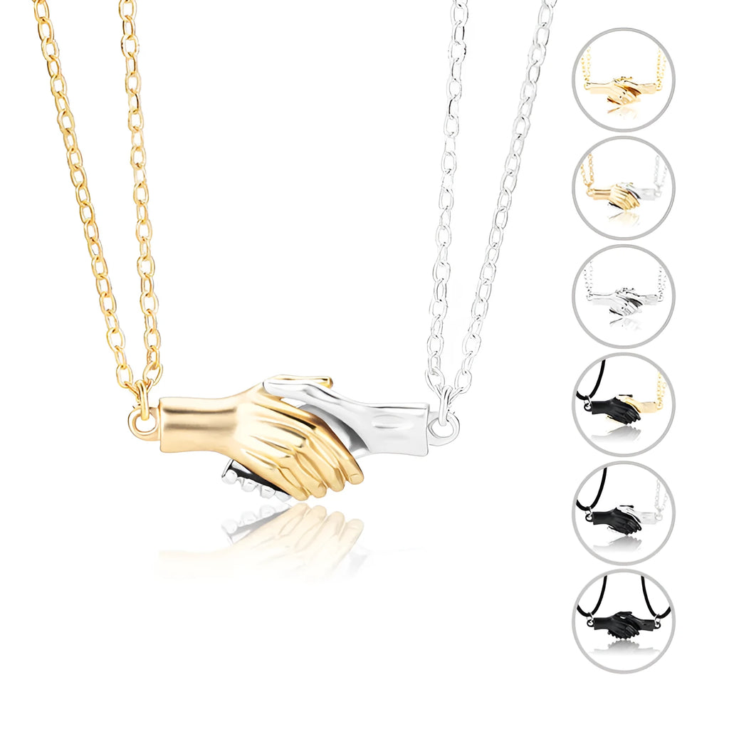Palm couple magnet necklace with handshake clavicle chain in Korean style alloy geometric pendant white gold platinum black silver matt black