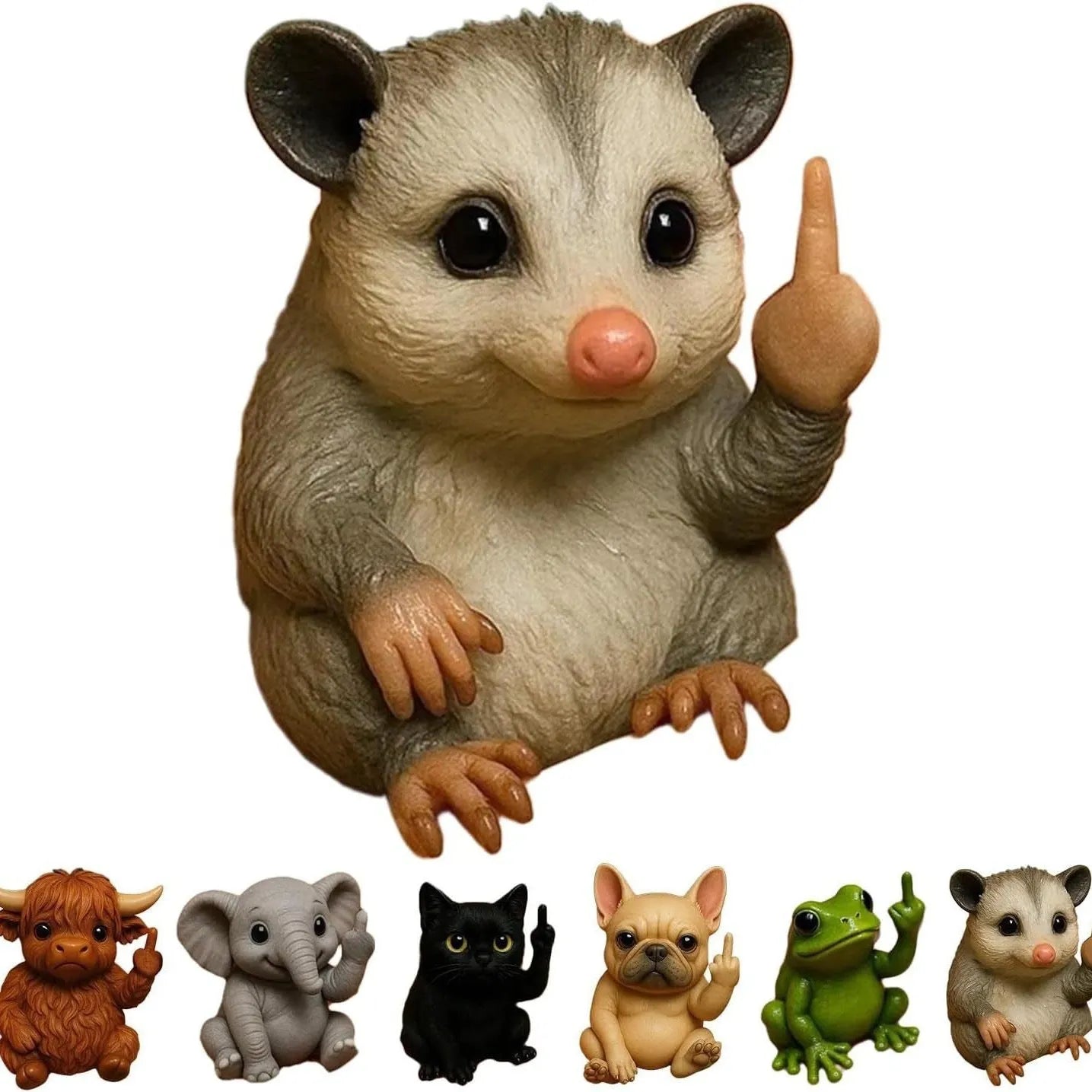 Mini funny animal resin doll with middle finger gesture in cat, dog, elephant styles.