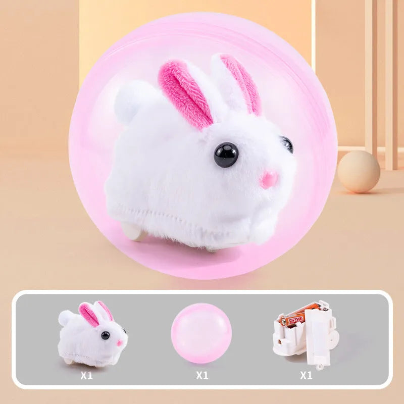 Transparent plastic hamster rolling ball with plush shell in beige hamster design and battery base