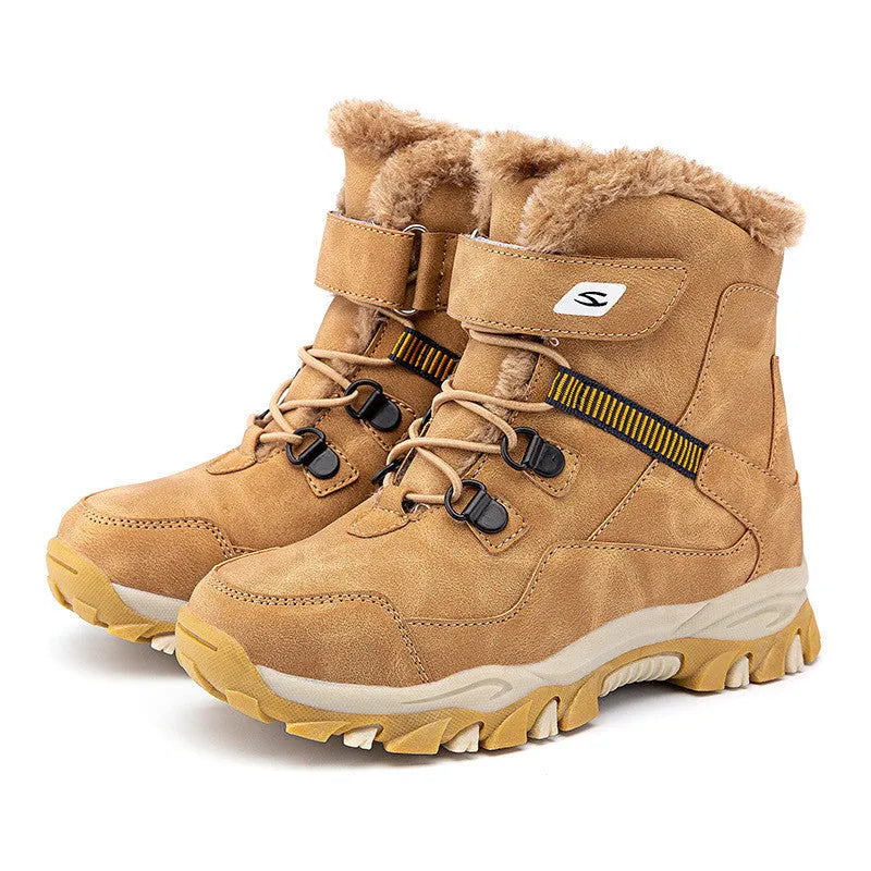 Hobby Bear black children's martin boots with a velcro strap and buckle on a waterproof artificial leather upper.